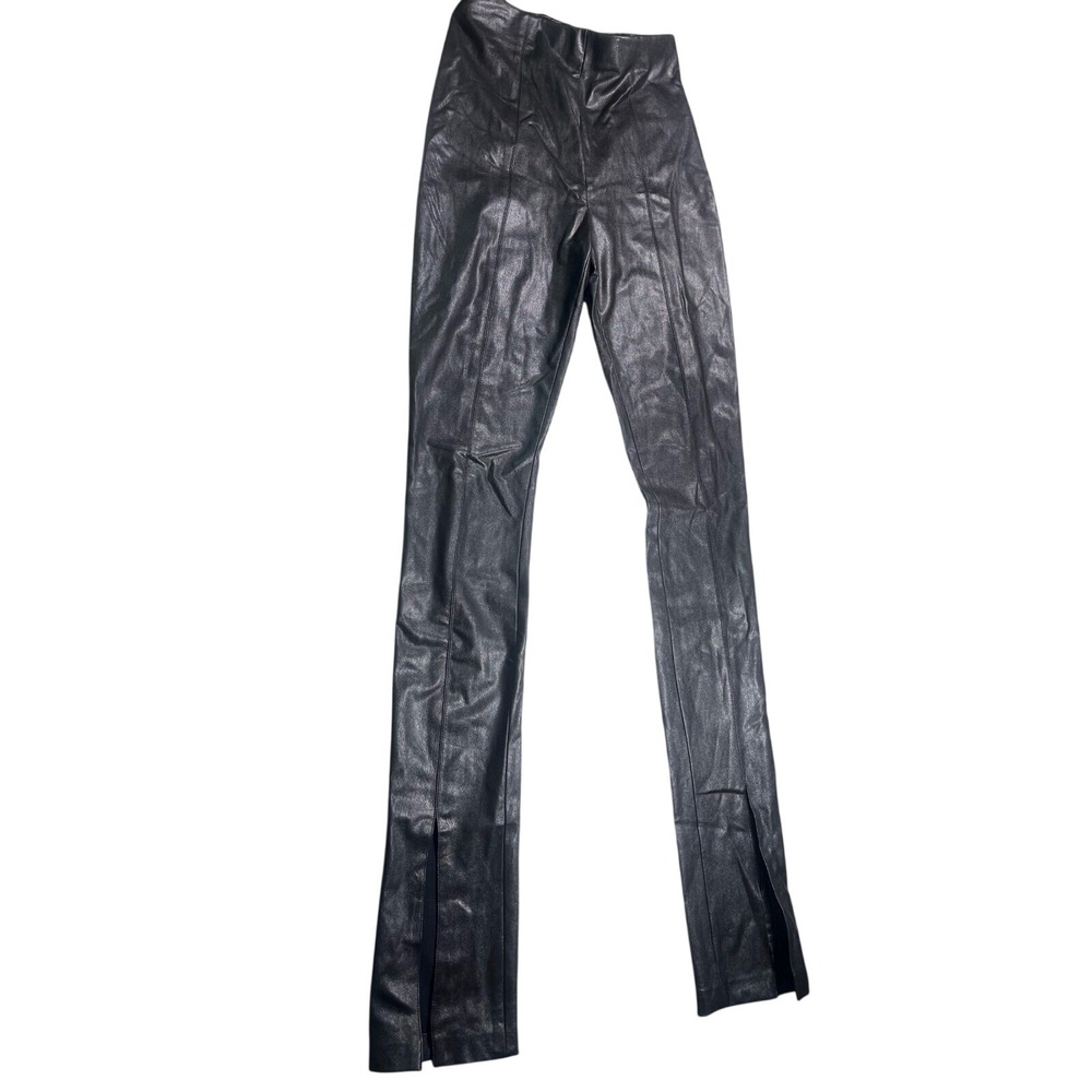 Amanda Uprichard XS Black Faux Leather High Rise Skinny Pants Ankle Slit